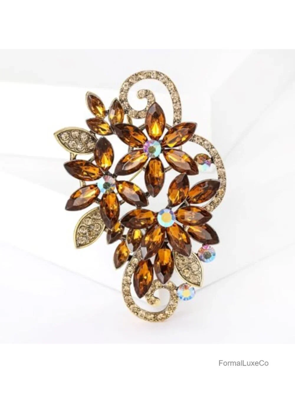 Vintage Crystal Rhinestone Flower Brooch Pin for Women Coat Scarf Hat